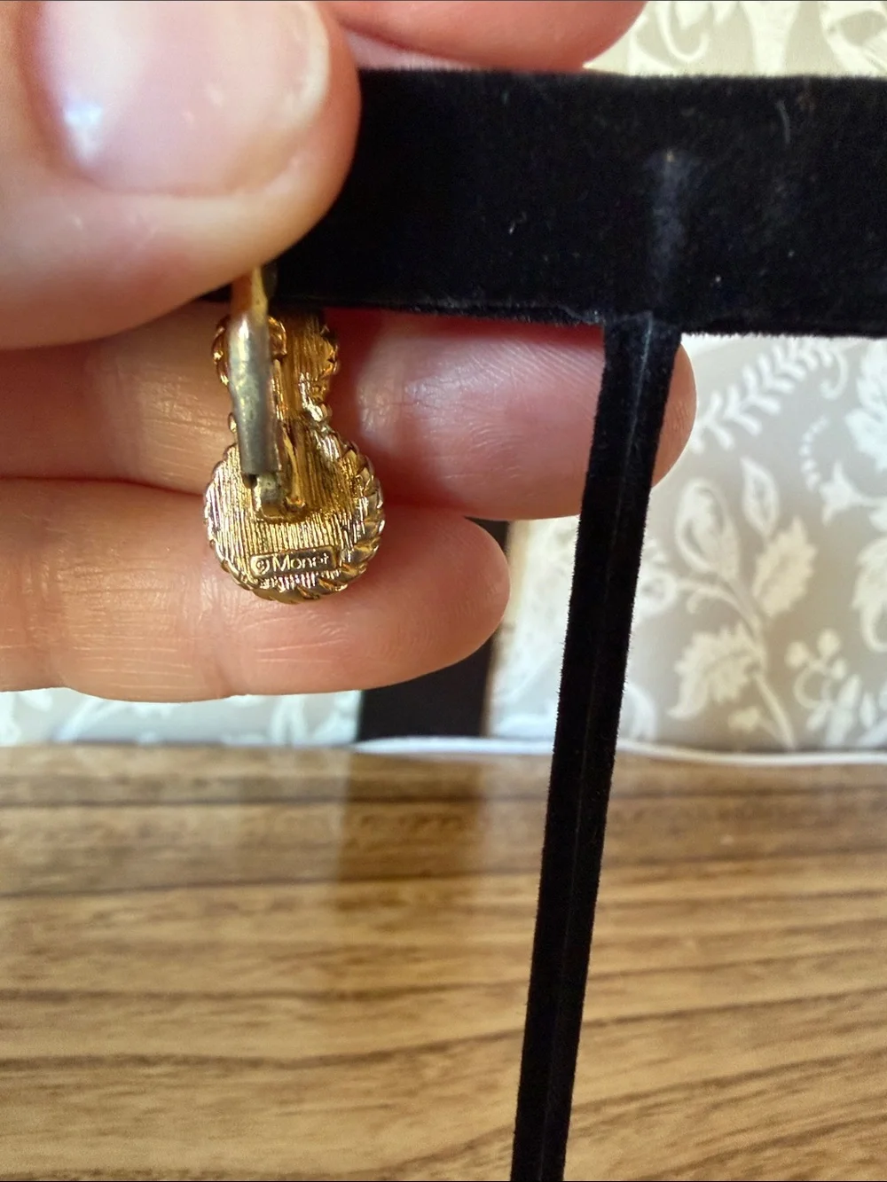 Monet Vintage Gold Tone Earrings White and Black Enamel